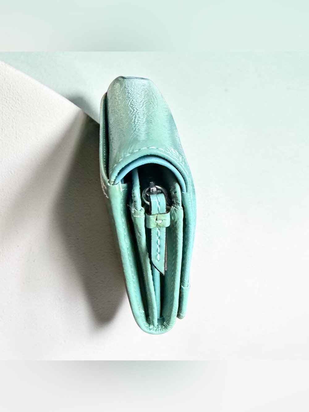 Coach Soho Pleated Leather Mineral Teal Leather Compact Wallet - Picture 10 of 10